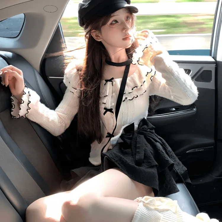 Sweet Ruffles Bow Lace Long Sleeve Slim Fit Tops Women+ Y2k High Waist Ruched Cake Skirts 2025 Autumn New Two Piece Sets
Sweet Ruffles Bow Lace Long Sleeve Slim Fit Tops Women+ Y2k High Waist Ruched Cake Skirts 2025 Autumn New Two Piece Sets