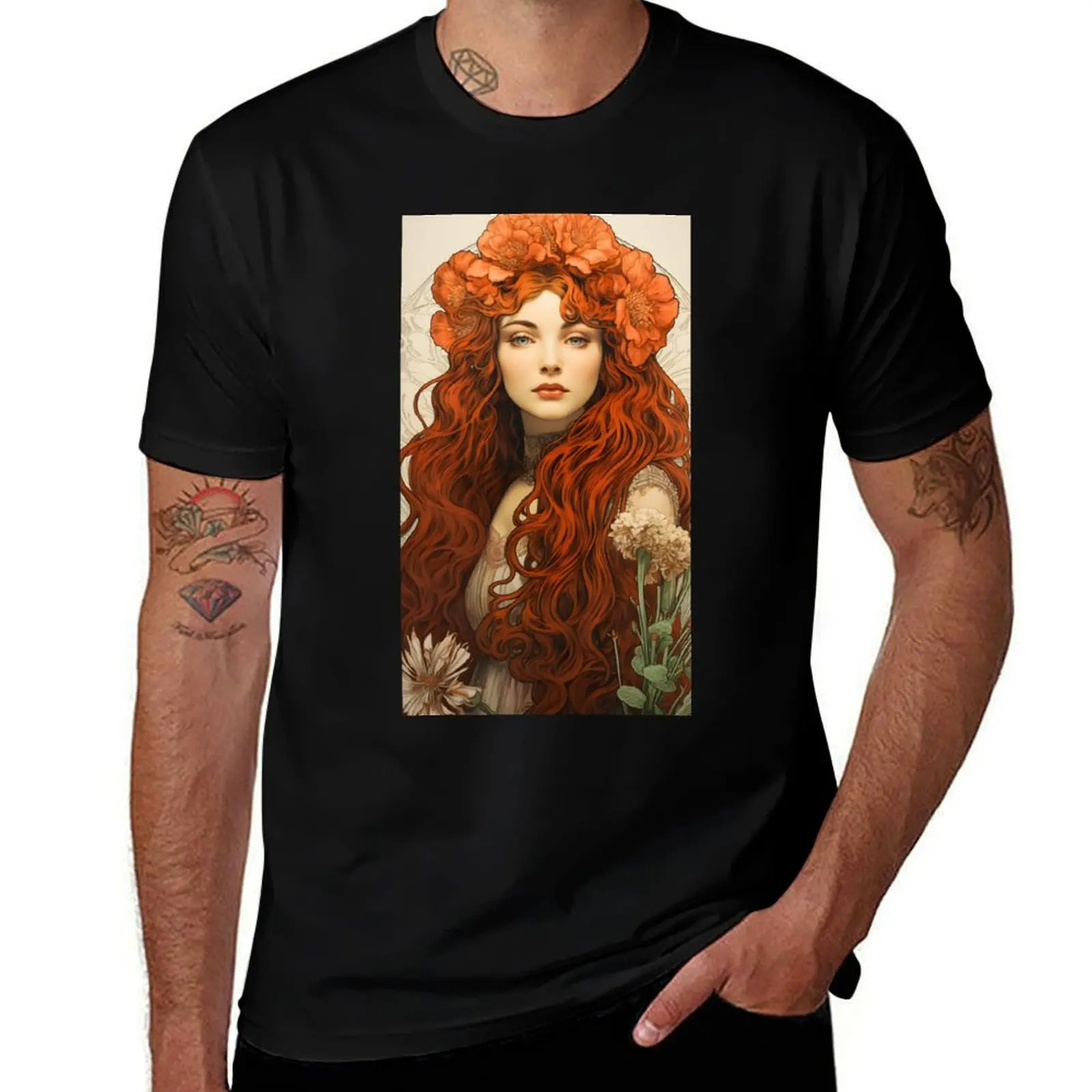 Red headed Art Nouveau Girl T-Shirt anime clothes topping graphics mens clothing
Red headed Art Nouveau Girl T-Shirt anime clothes topping graphics mens clothing