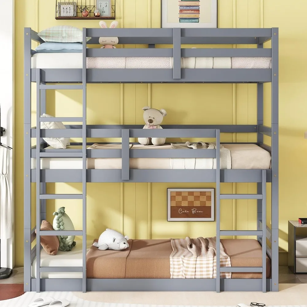 Triple Bunk Bed, Detachable Triple Twin Bunk Bed, 3 Rubber Wood Bunk Bed with Two Built-in Ladders, Guardrails, Twin Over Twin O
Triple Bunk Bed, Detachable Triple Twin Bunk Bed, 3 Rubber Wood Bunk Bed with Two Built-in Ladders, Guardrails, Twin Over Twin O