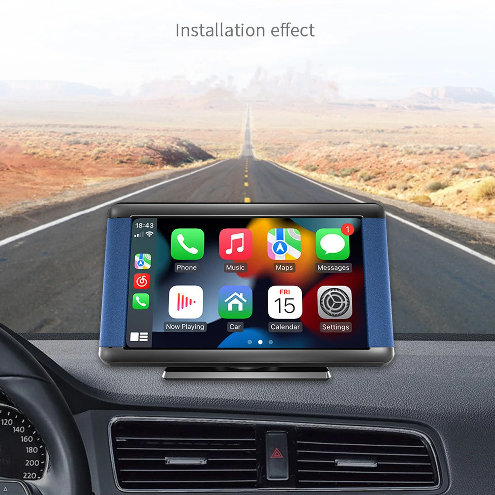 Portable Touch Screen 7inch Multimedia Player Voice Control Wireless Apple CarPlay Android Auto GPS Navigation With Rear Camera