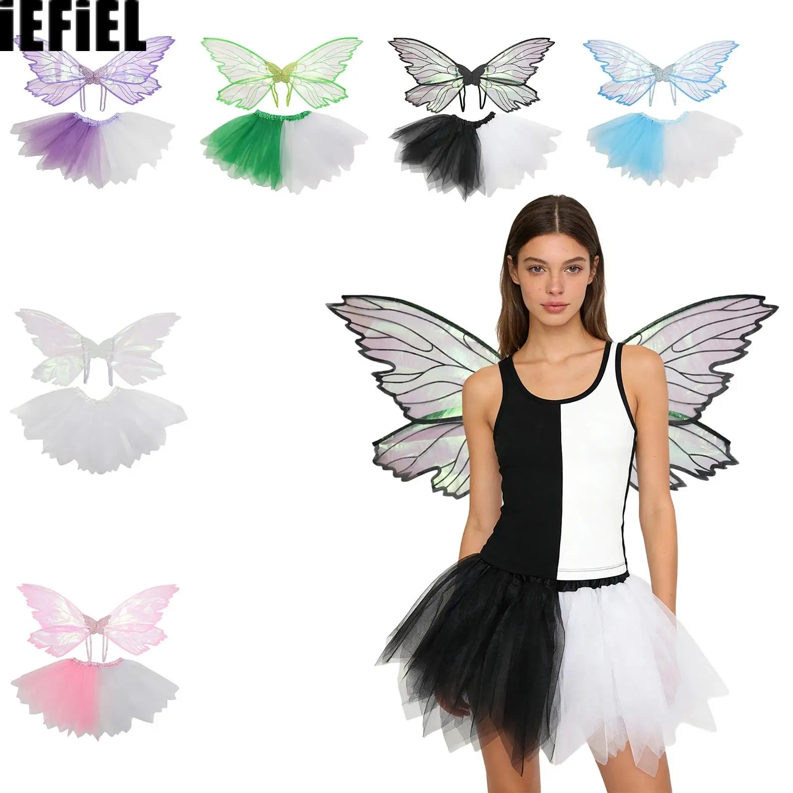 Two Piece Women Butterfly Fairy Wings Set with Elastic Waistband Color Block Tulle Skirt for Theme Party Stage Performance
Two Piece Women Butterfly Fairy Wings Set with Elastic Waistband Color Block Tulle Skirt for Theme Party Stage Performance
