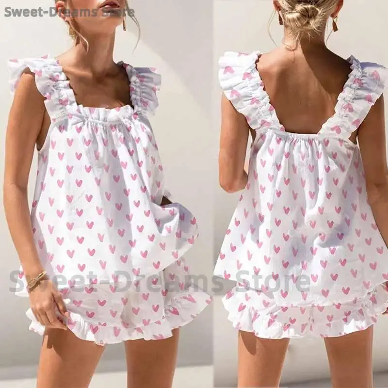 Summer New Women Sleepwear 2 Pcs Shirt&shorts Loungewear Pajamas Ruffle Trim Print Home Clothes Nightwear Casual Home Wear
Summer New Women Sleepwear 2 Pcs Shirt&shorts Loungewear Pajamas Ruffle Trim Print Home Clothes Nightwear Casual Home Wear