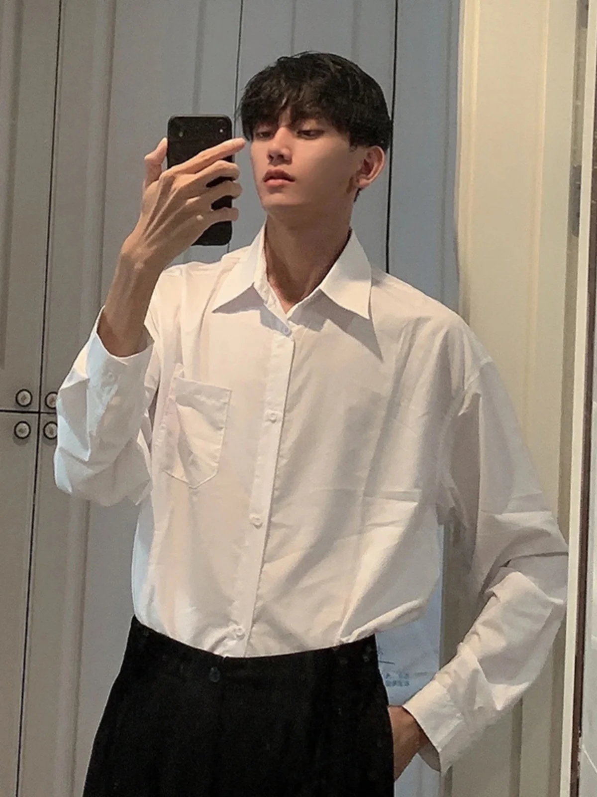 White Long Sve Men's irt Sli Korean Brand Smart Briti Preppy Inner Wear Casual Spring Outer Jaet Polyester Fiber
White Long Sve Men's irt Sli Korean Brand Smart Briti Preppy Inner Wear Casual Spring Outer Jaet Polyester Fiber