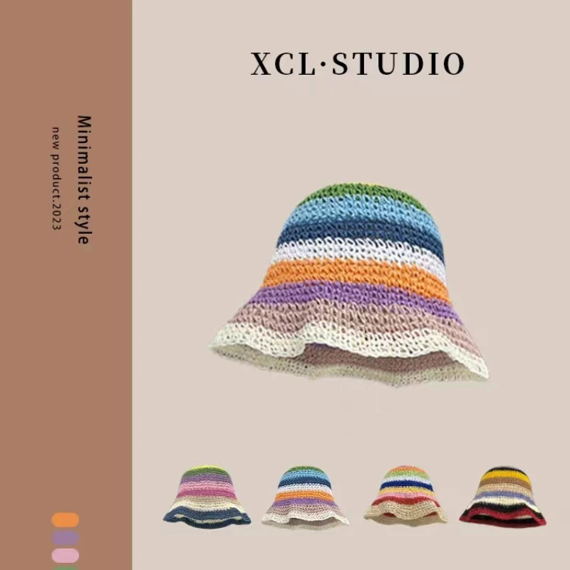 Fashion Wide Eaves Rainbow Stripe Woven Straw Hat Women's Summer Hollow Bucket Hats Breathable Crochet Sunscreen Beach Basin Hat
Fashion Wide Eaves Rainbow Stripe Woven Straw Hat Women's Summer Hollow Bucket Hats Breathable Crochet Sunscreen Beach Basin Hat