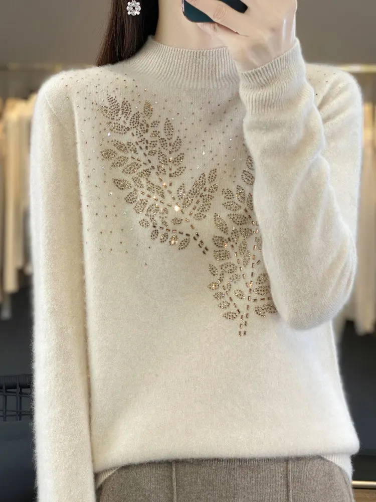 Женский однотонный модный пуловер с воротником-стойкой, украшенный стразами, с длинными рукавами, вязаный свитер в корейском стиле, мягкий свитер
Женский однотонный модный пуловер с воротником-стойкой, украшенный стразами, с длинными рукавами, вязаный свитер в корейском стиле, мягкий свитер