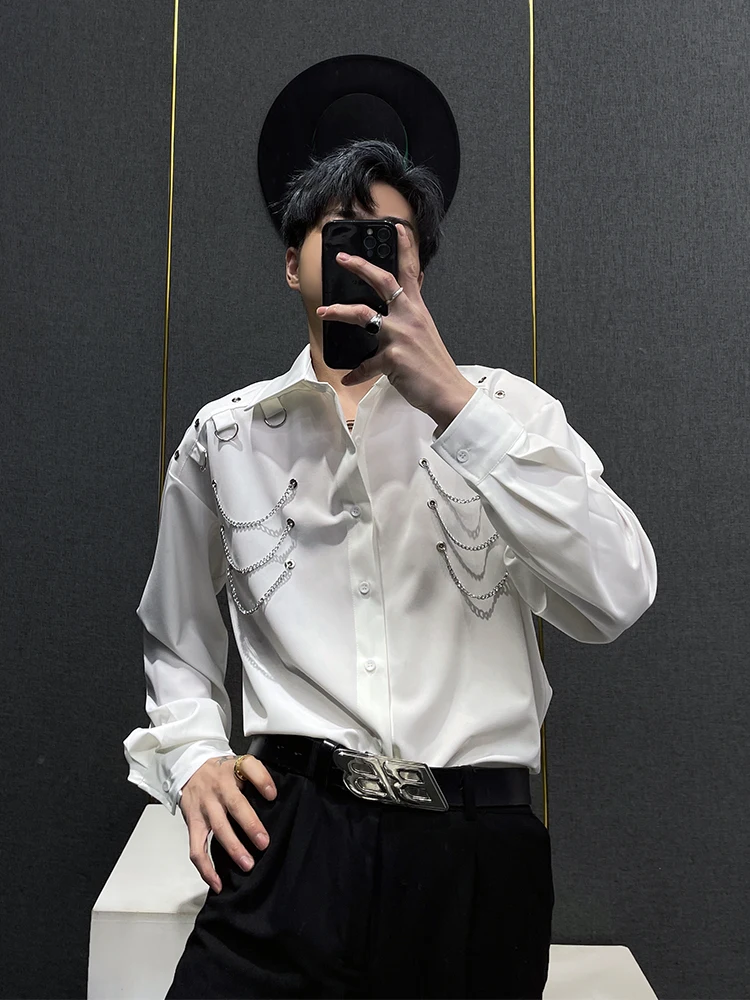 Casual Men's irt Spring Summer New Sle Trendy Loose Faion Chain Decoration Youthful ular Long Sve Ice Silk irt
Casual Men's irt Spring Summer New Sle Trendy Loose Faion Chain Decoration Youthful ular Long Sve Ice Silk irt