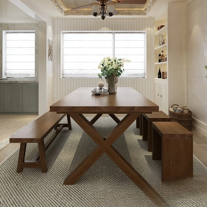 American retro solid wood dining table and chair combination for home small apartment log dining
American retro solid wood dining table and chair combination for home small apartment log dining