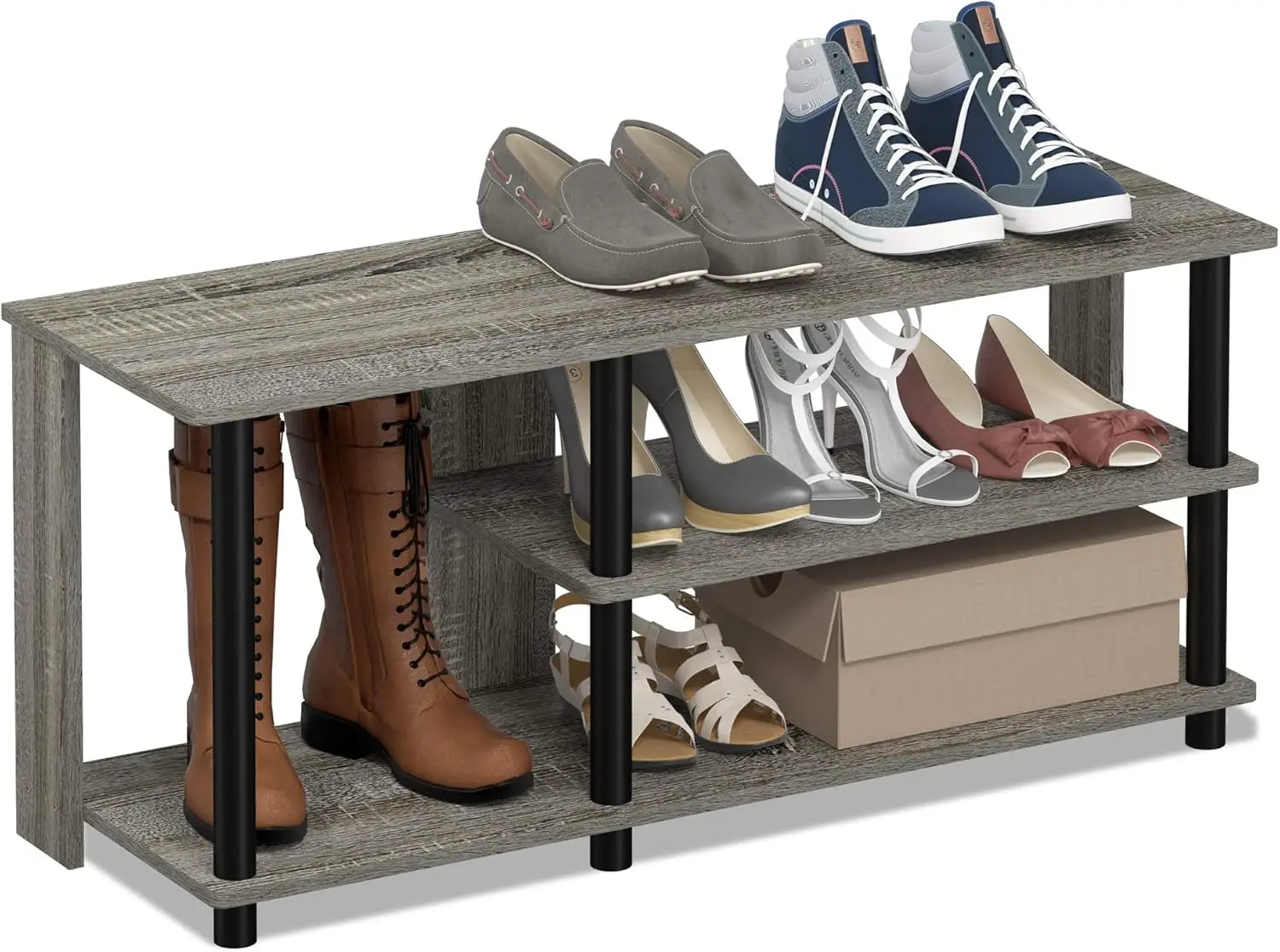 Компактная 3-ярусная полка для обуви, цвет французский дуб серый/черный, 35,2 дюйма, многофункциональный органайзер для хранения
Компактная 3-ярусная полка для обуви, цвет французский дуб серый/черный, 35,2 дюйма, многофункциональный органайзер для хранения