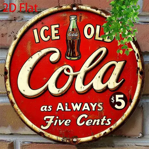 Vintage Ice-Cola Metal Wall Art Sign - 8x8 Inch Round Aluminum Rustic Decor, Retro Soda Advertising Style for Home, Kitchen, Bar