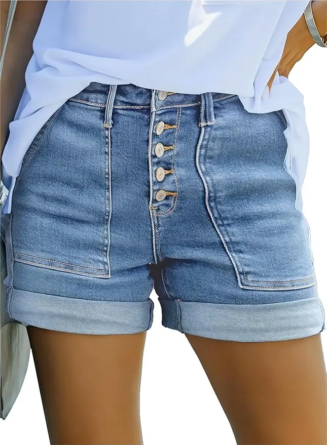 Women's Made Denim Shorts High Waisted Button Fly Cuffed Hem Design Fashion American retro Summer Wear
Women's Made Denim Shorts High Waisted Button Fly Cuffed Hem Design Fashion American retro Summer Wear
