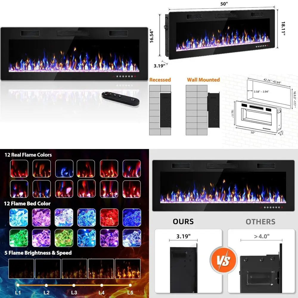 50 Slimline Electric Fireplace Insert, Wall-Mounted with Remote, Modern Fireplace for Home
50 Slimline Electric Fireplace Insert, Wall-Mounted with Remote, Modern Fireplace for Home