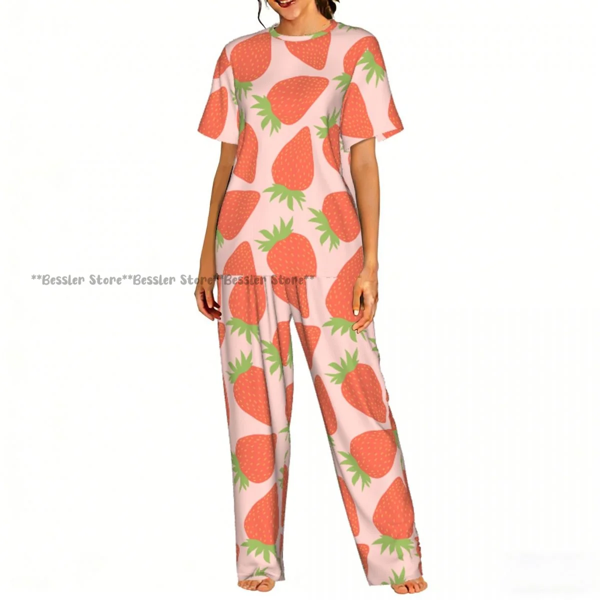 Women's Cute Strawberry Pattern short sleeve trousers casual pajamas set
Women's Cute Strawberry Pattern short sleeve trousers casual pajamas set