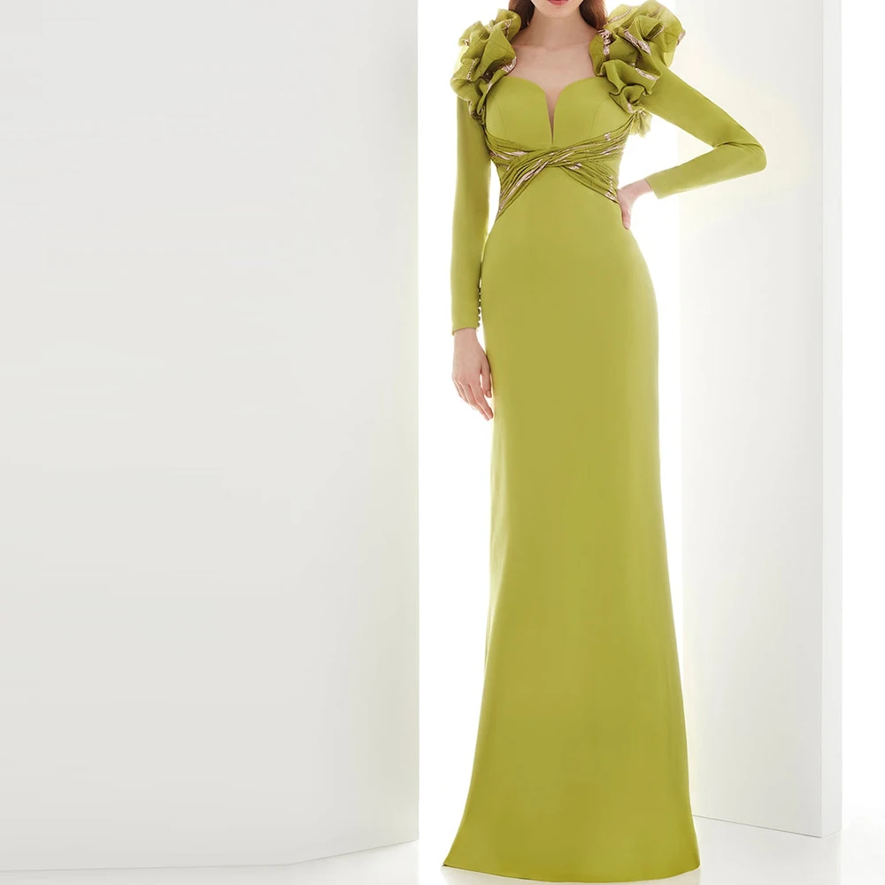 Customized Elegant Green Jersey Evening Dress Exquisite Ruched Buttons Square Collar Long Sleeves Backless Sweep Train Gowns
Customized Elegant Green Jersey Evening Dress Exquisite Ruched Buttons Square Collar Long Sleeves Backless Sweep Train Gowns