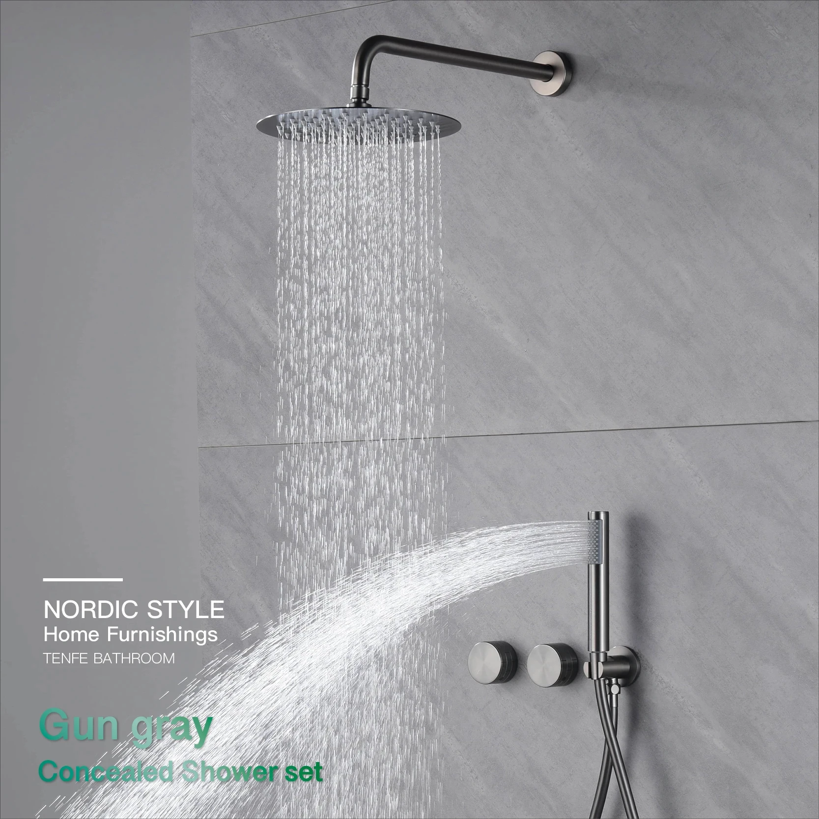 Luxury gun gray brass bathroom shower system concealed design dual handle cold and hot dual control dual function Shower Set
Luxury gun gray brass bathroom shower system concealed design dual handle cold and hot dual control dual function Shower Set