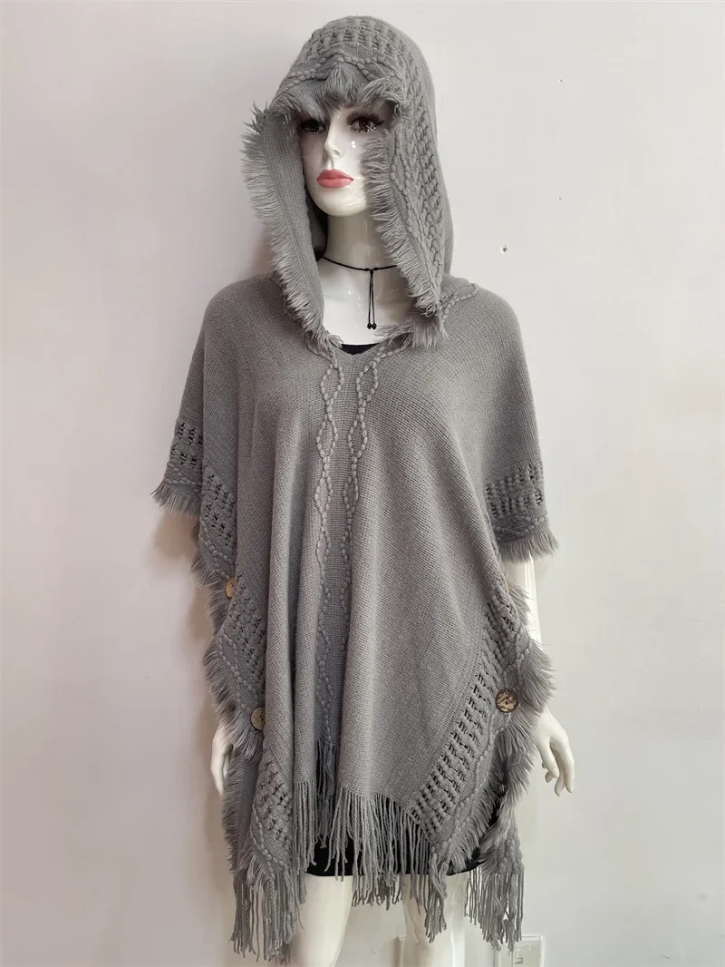Spring Autumn Women Hooded Pullover Sweater Tassel Knitting Versatile Sunscreen Warmth European American Knitted Cloak Gray
Spring Autumn Women Hooded Pullover Sweater Tassel Knitting Versatile Sunscreen Warmth European American Knitted Cloak Gray