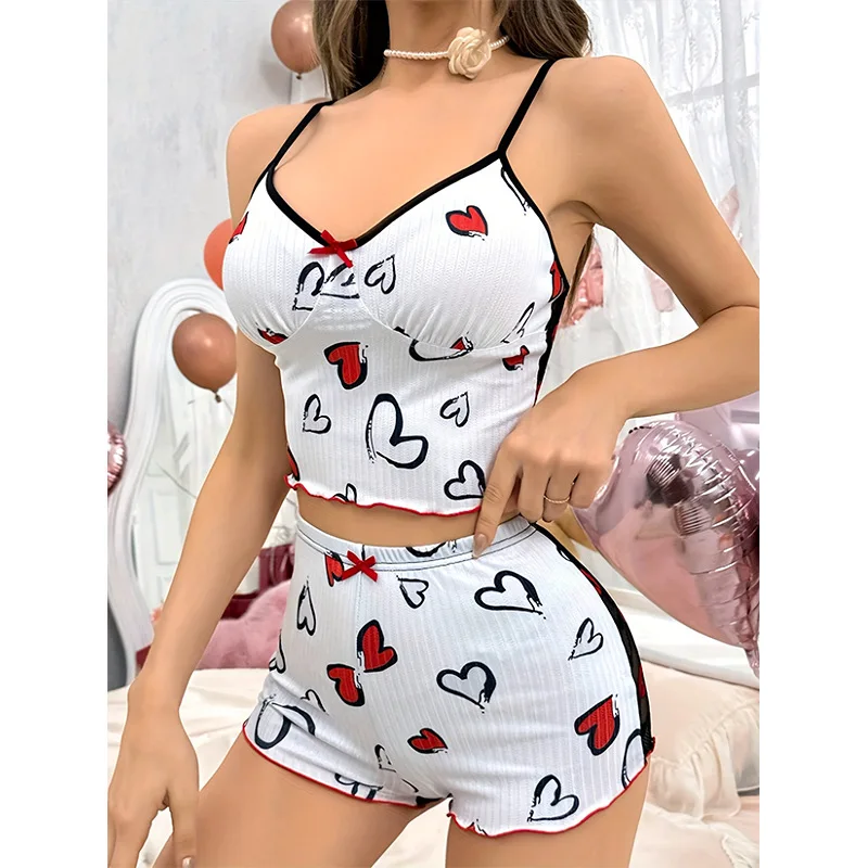 Summer New Women's Heart-shaped Print Color Home Wear Mesh Stitching Halter Pajamas Set Pijamas Women
Summer New Women's Heart-shaped Print Color Home Wear Mesh Stitching Halter Pajamas Set Pijamas Women