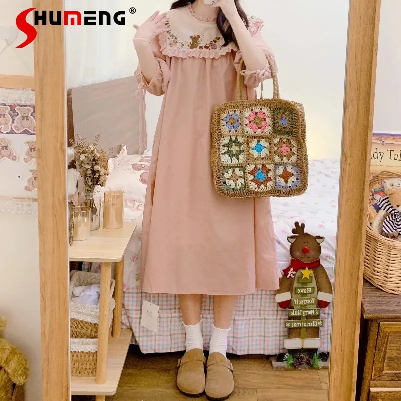 Women's Clothing Vestidos Soft Girl Pink Cartoon Garland Cute Embroidered Short Sleeved Loose Cotton Linen Retro Dresses Summer
Women's Clothing Vestidos Soft Girl Pink Cartoon Garland Cute Embroidered Short Sleeved Loose Cotton Linen Retro Dresses Summer