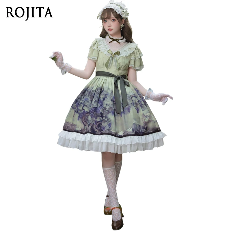 Summer Original Lolita Dress for Women Printed High Waist Elegant Oil Style Lace Splicing Short Sleeve Vintage Dress for Women
Summer Original Lolita Dress for Women Printed High Waist Elegant Oil Style Lace Splicing Short Sleeve Vintage Dress for Women
