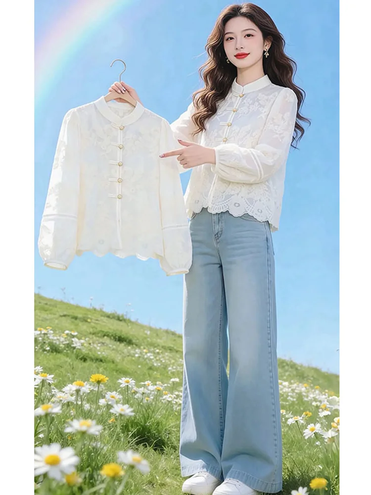 Elegant Embroidered Lace Shirt Women's Stand Collar Button up Slimming Top Spring Autumn New Style Unique Beautiful Casual Lo...
Elegant Embroidered Lace Shirt Women's Stand Collar Button up Slimming Top Spring Autumn New Style Unique Beautiful Casual Lo...