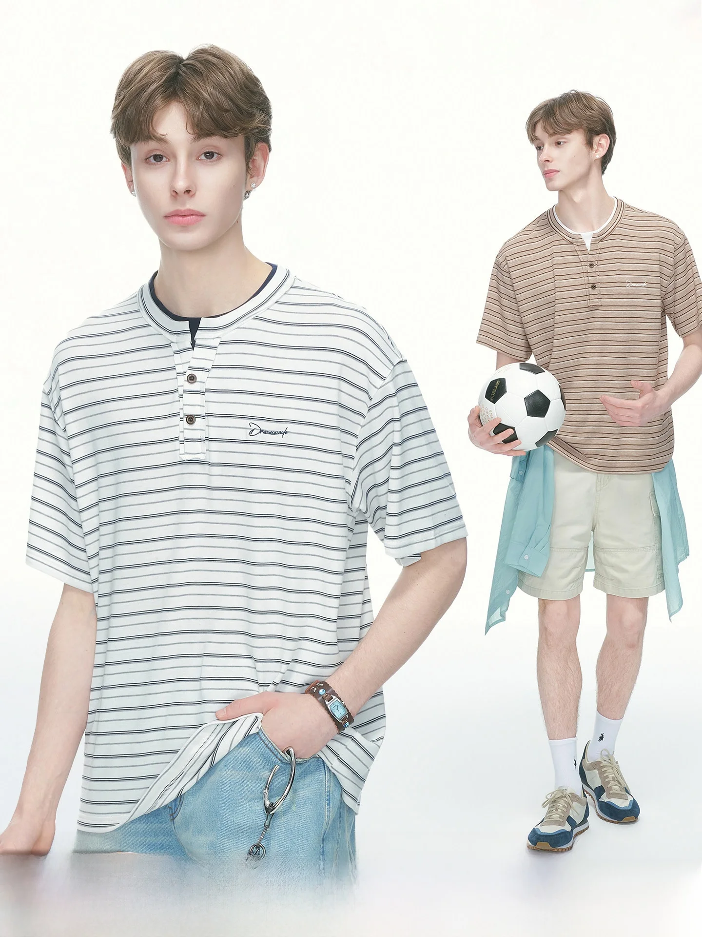 Dream Made American Style Ice Silk Lyocell Stripe Short Sleeve T-Shirt Men's Summer Henry Collar Top Breathable Loose Fit You...
Dream Made American Style Ice Silk Lyocell Stripe Short Sleeve T-Shirt Men's Summer Henry Collar Top Breathable Loose Fit You...