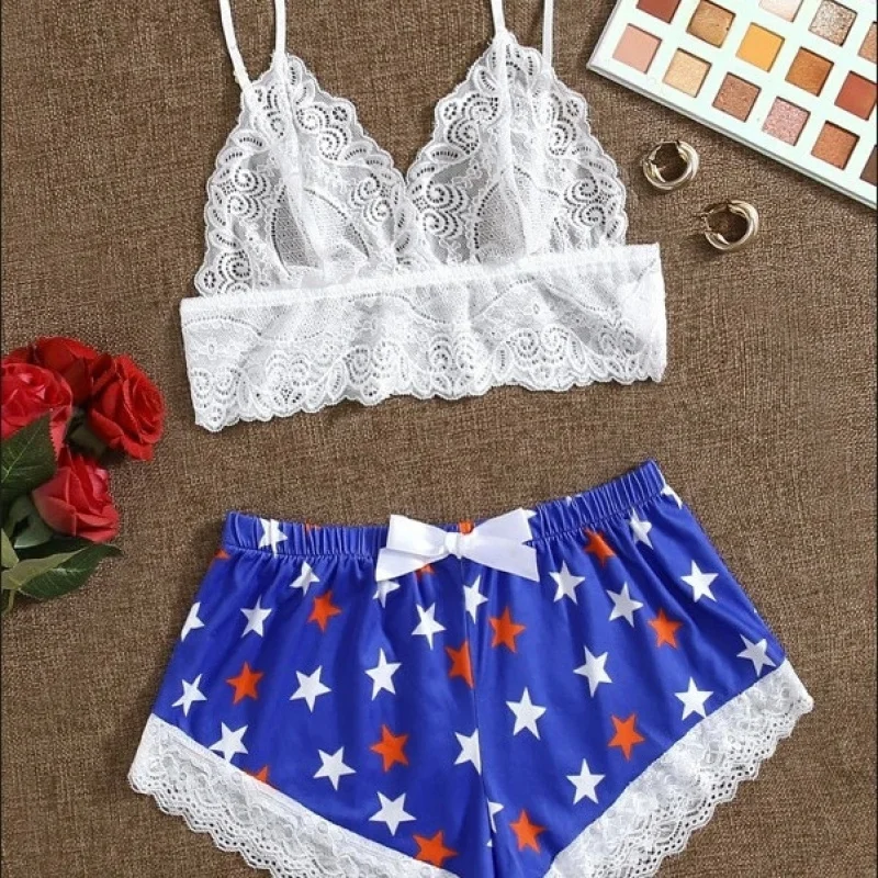 New European And American Two Color Star Camisole Shorts Women Casual Home Underwear Set
New European And American Two Color Star Camisole Shorts Women Casual Home Underwear Set