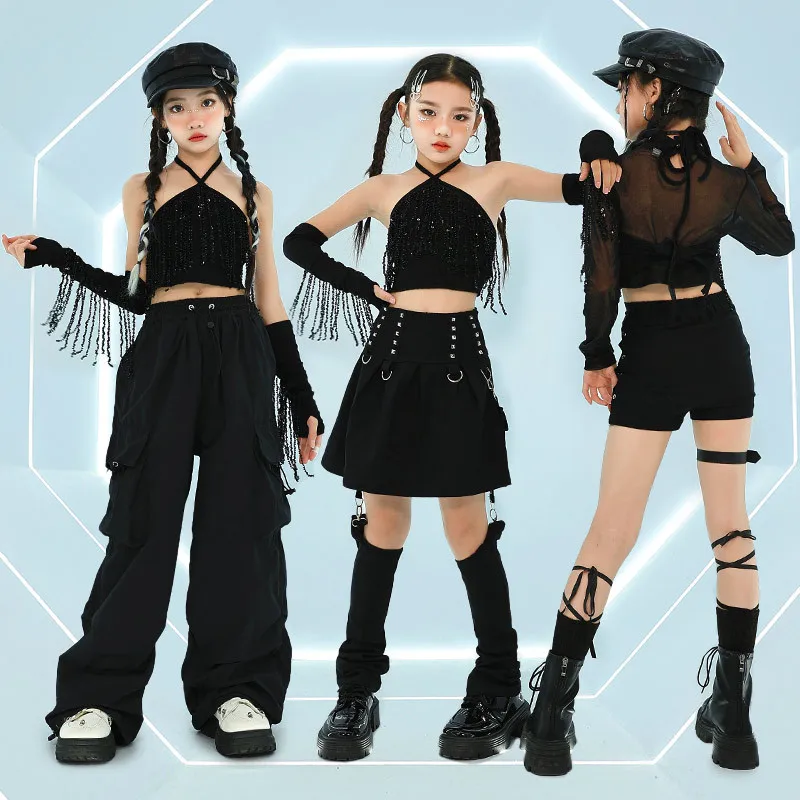 Kid Hip Hop Clothing Black Halter Fringe Crop Tank Top Mesh T Shirt Pants Skirt Leg Warmer for Girl Jazz Dance Costume Clothes
Kid Hip Hop Clothing Black Halter Fringe Crop Tank Top Mesh T Shirt Pants Skirt Leg Warmer for Girl Jazz Dance Costume Clothes