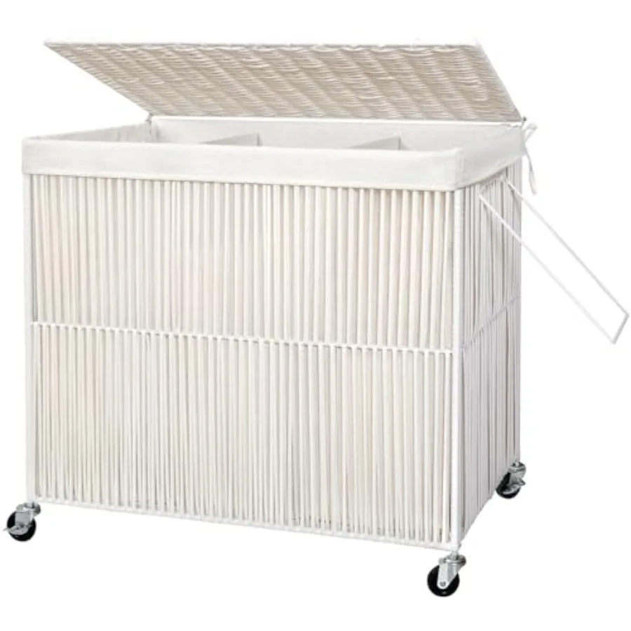 Laundry Hamper with Wheels 160L Handwoven Rolling Laundry Basket 3 Section with Lid Clothes Hamper with 3 Removable Liner Bags
Laundry Hamper with Wheels 160L Handwoven Rolling Laundry Basket 3 Section with Lid Clothes Hamper with 3 Removable Liner Bags