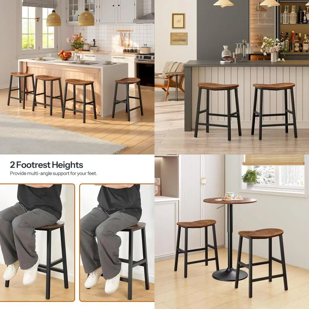 Set of 2 Counter Height Bar Stools, 23.6 Inch, Rustic Brown and Black Kitchen Stools with Footrests
Set of 2 Counter Height Bar Stools, 23.6 Inch, Rustic Brown and Black Kitchen Stools with Footrests
