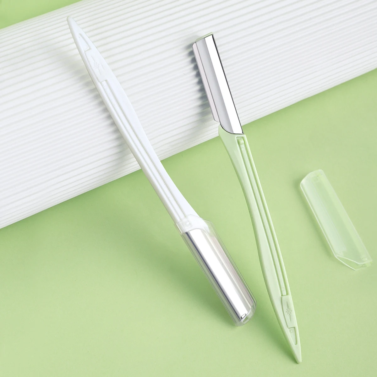 2 stainless steel eyebrow razors, safety blade depilation trimmer razors, facial body female eyebrow shaping tools.
2 stainless steel eyebrow razors, safety blade depilation trimmer razors, facial body female eyebrow shaping tools.