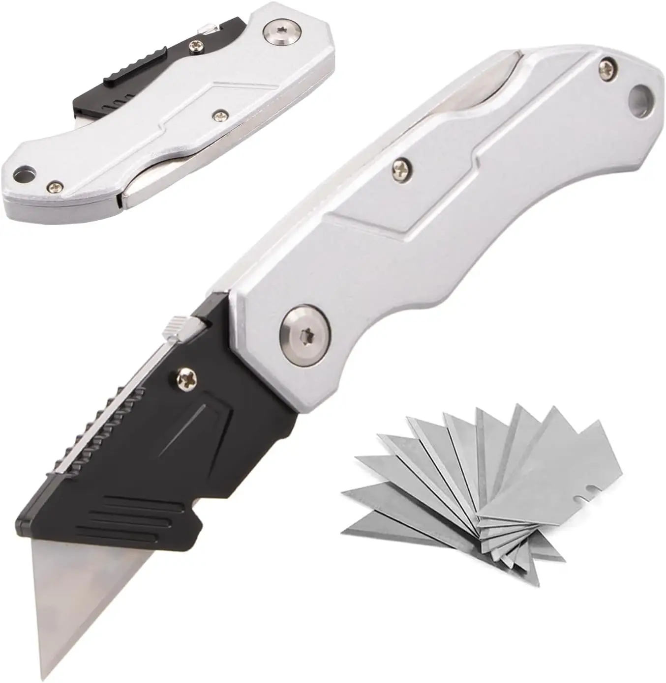 Heavy Duty Folding Utility Knife with 10 Extra Blades, Aluminum Alloy Handle for Cardboard and Carpet Cutting
Heavy Duty Folding Utility Knife with 10 Extra Blades, Aluminum Alloy Handle for Cardboard and Carpet Cutting