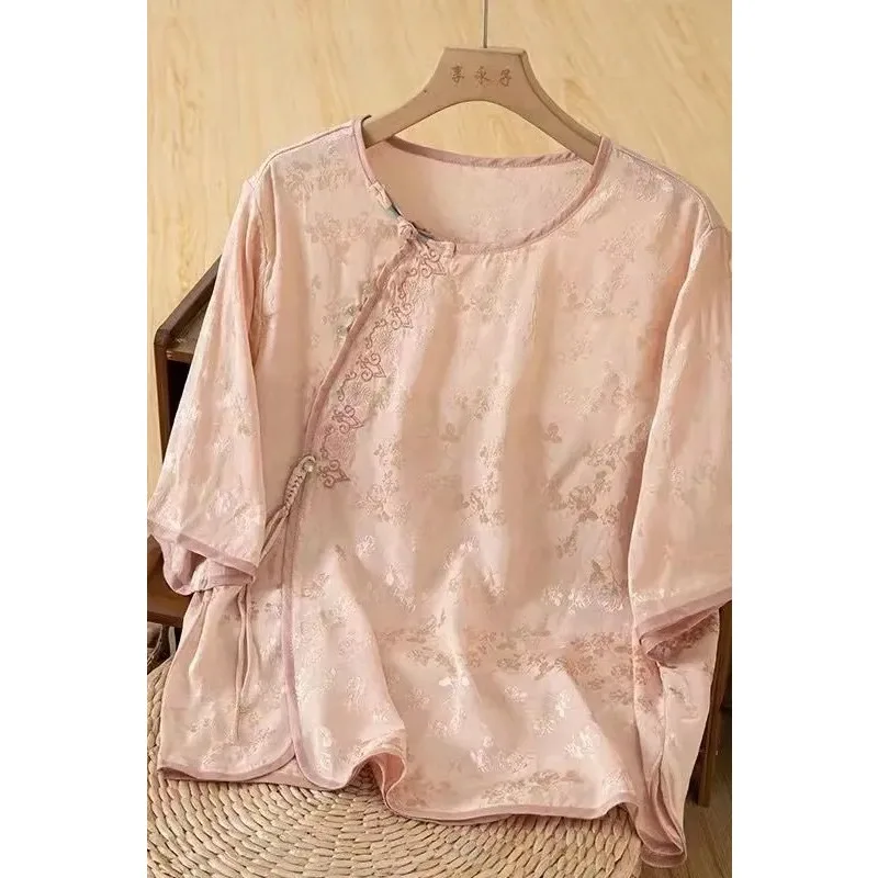 Women's New Chinese Style Floral Jacquard Blouse Frog Button 5/8 Sleeve Retro Tea Top
Women's New Chinese Style Floral Jacquard Blouse Frog Button 5/8 Sleeve Retro Tea Top