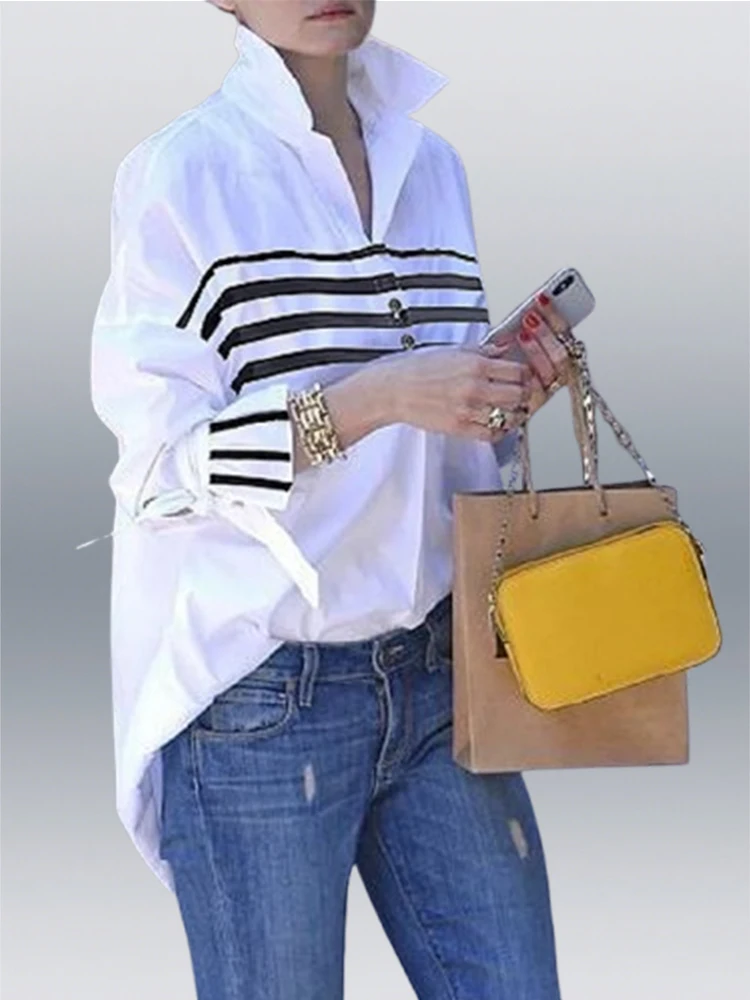 Lemongor Women's Lapel Shirts 2025 New Spring Fashion Striped Contrast Color Buttoned Flared Sleeves Loose Urban Casual Blouses
Lemongor Women's Lapel Shirts 2025 New Spring Fashion Striped Contrast Color Buttoned Flared Sleeves Loose Urban Casual Blouses