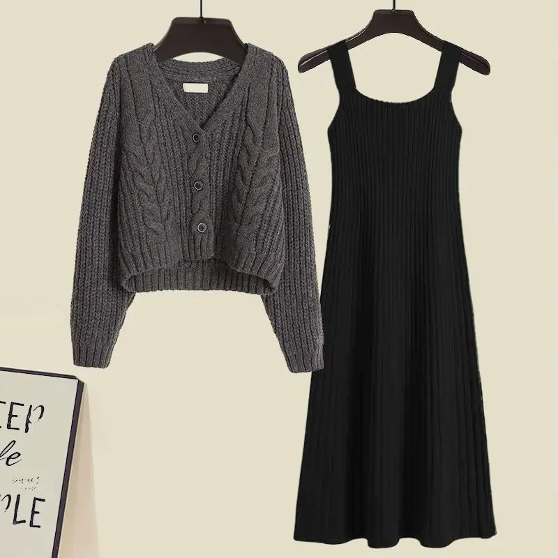 Autumn Winter Suit Women's 2025 Spring New Retro Knitted Sweater Cardigan Women's Slim Elegant Kuit Dress Two-piece Set
Autumn Winter Suit Women's 2025 Spring New Retro Knitted Sweater Cardigan Women's Slim Elegant Kuit Dress Two-piece Set