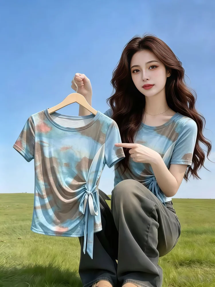 Summer New Style Women's T-shirt Short Sleeve Gradient Color Netting Waist Cinched Self-Keeping Korean Version Straight Cut
Summer New Style Women's T-shirt Short Sleeve Gradient Color Netting Waist Cinched Self-Keeping Korean Version Straight Cut