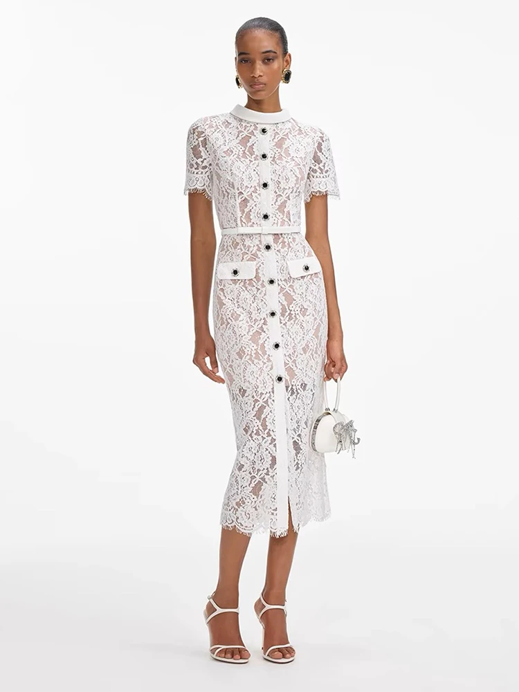 High Quality Lace Embroidered Flares Dresses Spring Women Single Breasted Sleeveless Dress New Summer High Waist Slim Long Dress
High Quality Lace Embroidered Flares Dresses Spring Women Single Breasted Sleeveless Dress New Summer High Waist Slim Long Dress