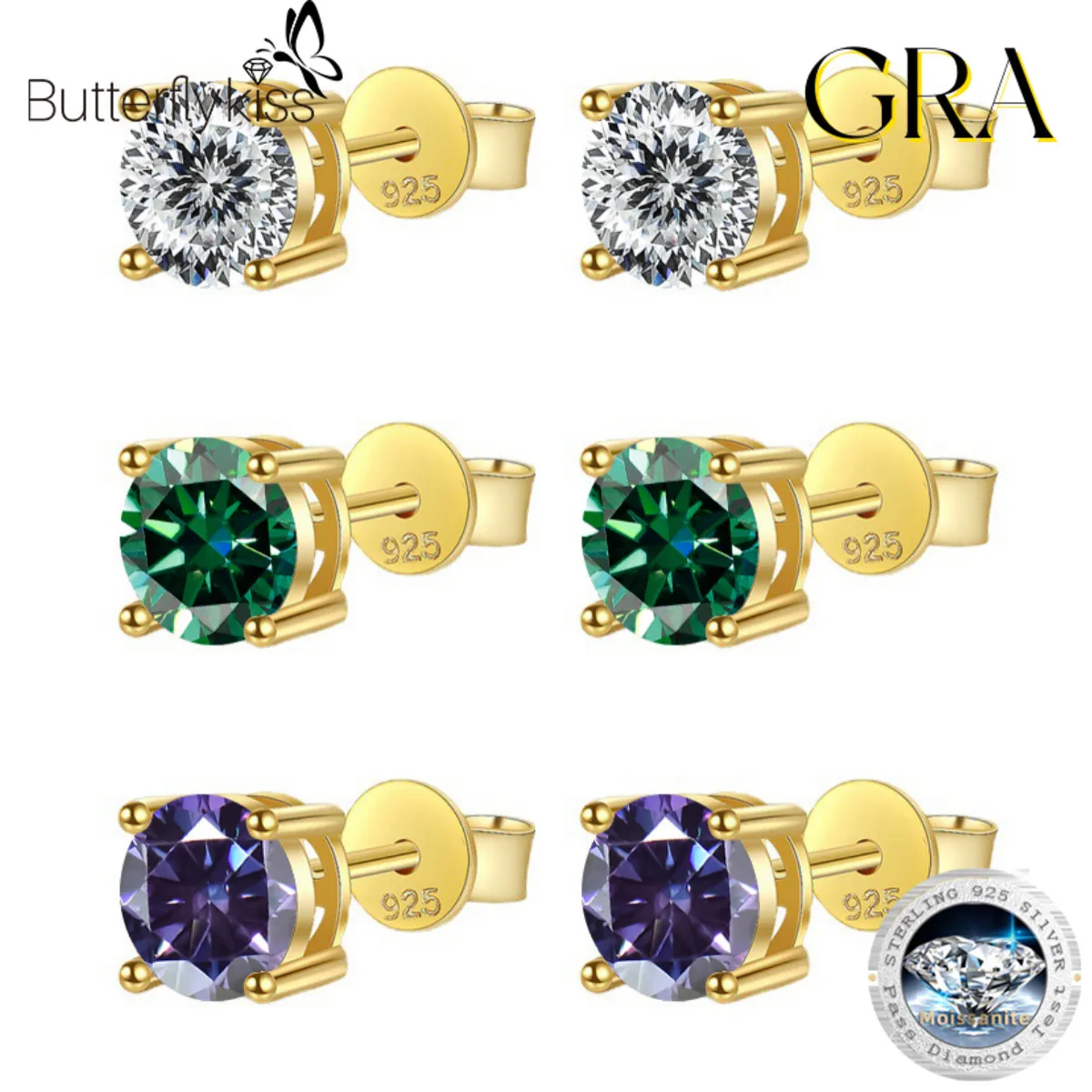 Butterflykiss 18K Gold Plated 0.2-2 Carat Moissanite Gemstone Stud Earrings For Women 925 Sterling Silver Solitaire Fine Jewelry
Butterflykiss 18K Gold Plated 0.2-2 Carat Moissanite Gemstone Stud Earrings For Women 925 Sterling Silver Solitaire Fine Jewelry