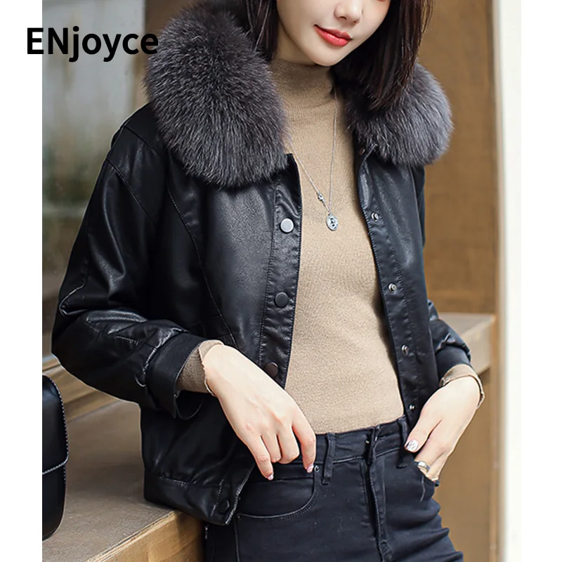 Winter PU Leather Removable Fox Fur Collar Jackets Women Korean Fashion Slim Short Coats Motorcycle Biker Jacket Female
Winter PU Leather Removable Fox Fur Collar Jackets Women Korean Fashion Slim Short Coats Motorcycle Biker Jacket Female