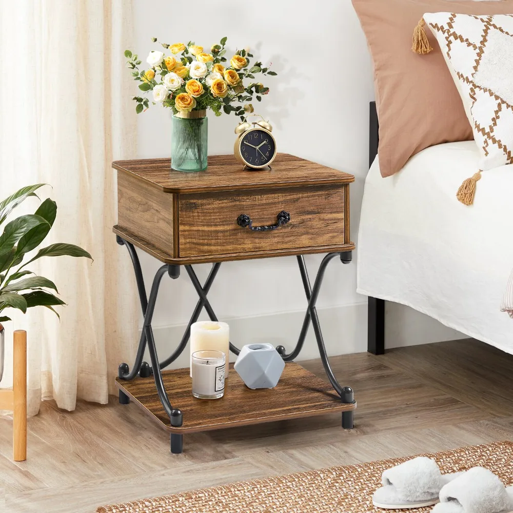 Side End Table Nightstand Storage Shelf with Drawers Bedside Table Metal Frame
Side End Table Nightstand Storage Shelf with Drawers Bedside Table Metal Frame