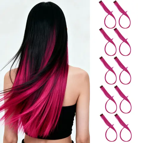 10 stks 22 Inch Synthetische Lange Rechte Hair Extensions Clip in Gekleurde Party Hoogtepunten Haarstukken voor Vrouwen Kinderen Meisjes
