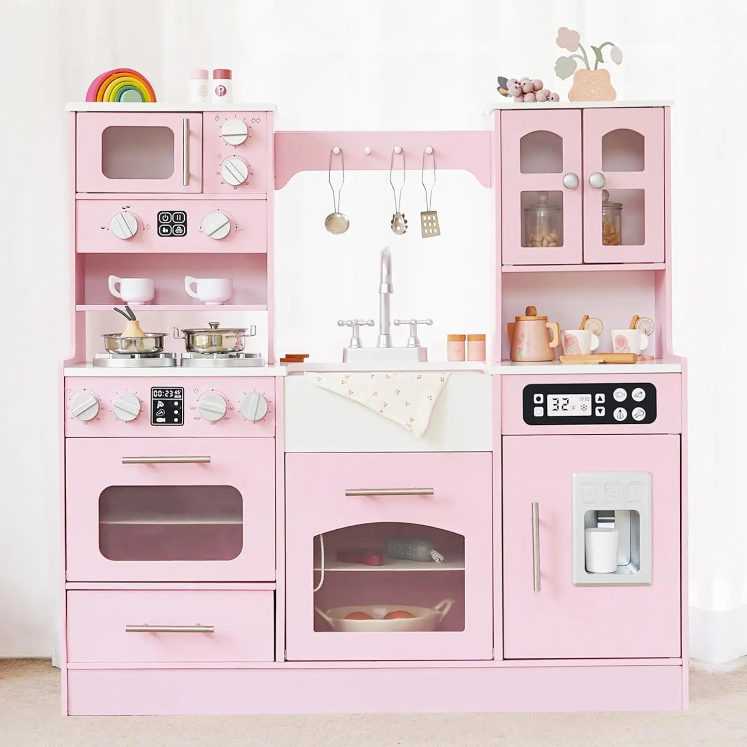 Wooden Play Kitchen for Toddlers and Kids with Lights & Sounds, Large Interactive Pretend Play Set with Ice Maker, Stove
Wooden Play Kitchen for Toddlers and Kids with Lights & Sounds, Large Interactive Pretend Play Set with Ice Maker, Stove
