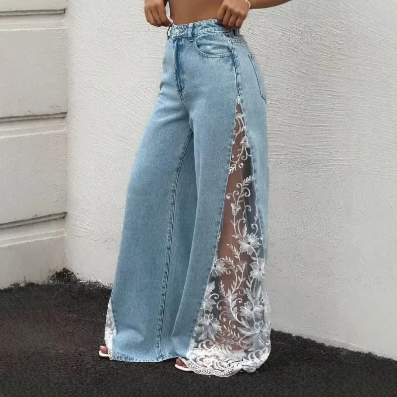 GUWU Women's Stretch Denim Wide Leg Pants, Color Contrast Lace Patchwork Design Jeans
GUWU Women's Stretch Denim Wide Leg Pants, Color Contrast Lace Patchwork Design Jeans