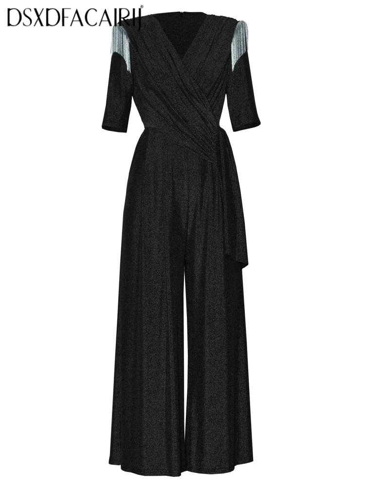 DSXDFACAIRIJ Women's Beaded Lace-Up Jumpsuit V-Neck Short Sleeve Office Lady Wide Leg Pants Summer Fashion Female Clothing
DSXDFACAIRIJ Women's Beaded Lace-Up Jumpsuit V-Neck Short Sleeve Office Lady Wide Leg Pants Summer Fashion Female Clothing