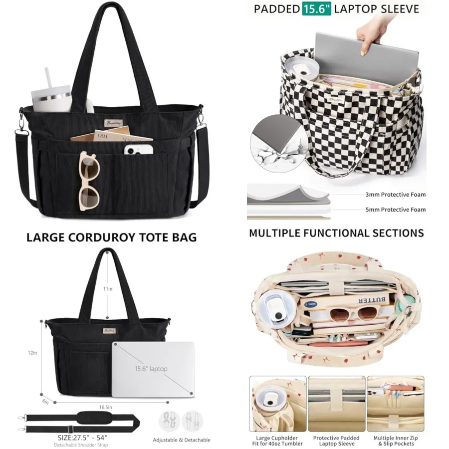 Bagstellar Corduroy Tote Bag for Women, 17 Pockets Laptop Work Tote Bag Lightweight Teacher Nurse Bible Bag for School Travel w
Bagstellar Corduroy Tote Bag for Women, 17 Pockets Laptop Work Tote Bag Lightweight Teacher Nurse Bible Bag for School Travel w