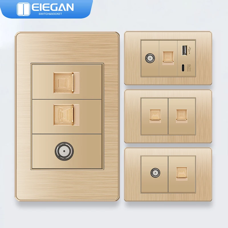 ELEGAN 118*74mm Gold PC Drawing Panel Brazil Standard Series Combination Socket Switch Universal Wall Computer TEL TV Socket 20W
ELEGAN 118*74mm Gold PC Drawing Panel Brazil Standard Series Combination Socket Switch Universal Wall Computer TEL TV Socket 20W