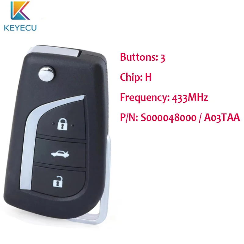 KEYECU Smart Remote Key Fob for Toyota Corolla Auris Aygo 2012 2013 - 2017 S000048000 A03TAA 3 Buttons 433MHz H Chip
KEYECU Smart Remote Key Fob for Toyota Corolla Auris Aygo 2012 2013 - 2017 S000048000 A03TAA 3 Buttons 433MHz H Chip