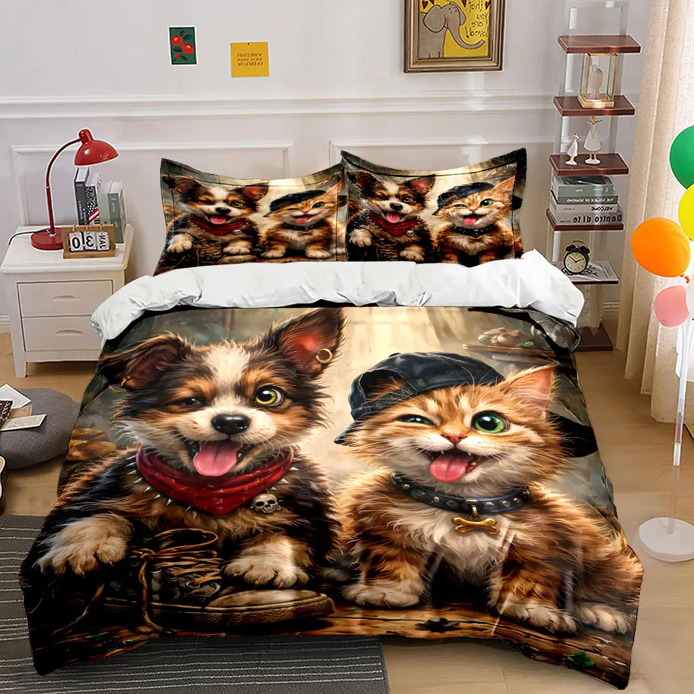 Joyful street-style dog and cat Pattern Duvet Cover Set Digital Print Colorful Polyester Bedding with Zipper Closur for gifts
Joyful street-style dog and cat Pattern Duvet Cover Set Digital Print Colorful Polyester Bedding with Zipper Closur for gifts