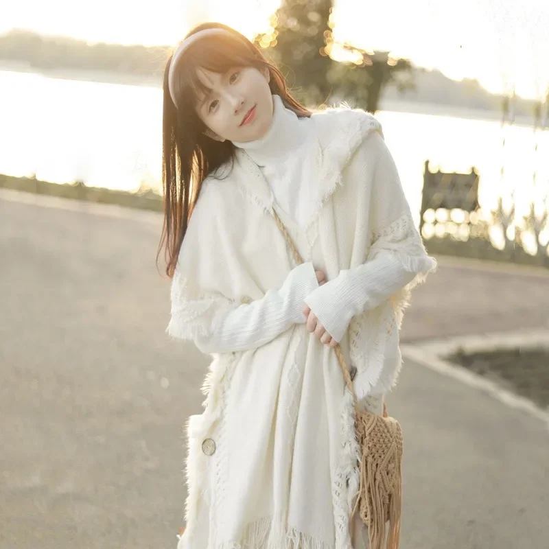 Women Chic Bohemian Tassel Hooded Capes Solid Colors Tassel Knit Sweaters New Warm Autumn Winter Capes Long Sleeve Indie Ponchos
Women Chic Bohemian Tassel Hooded Capes Solid Colors Tassel Knit Sweaters New Warm Autumn Winter Capes Long Sleeve Indie Ponchos