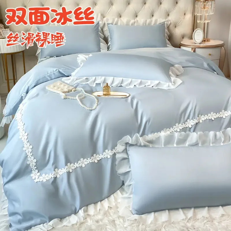 1yJ Princess style double-sided ice silk bed sheet four piece set summer duvet cover thin, silky, nude sleeping, internet famous
1yJ Princess style double-sided ice silk bed sheet four piece set summer duvet cover thin, silky, nude sleeping, internet famous