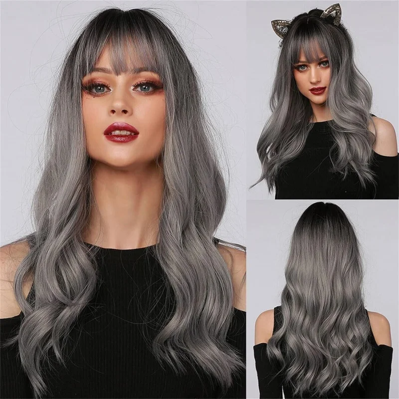 60cm Human Smoky Gray Wavy Wig, Medium And Long Curly Smoky Gray With Rose Net
60cm Human Smoky Gray Wavy Wig, Medium And Long Curly Smoky Gray With Rose Net
