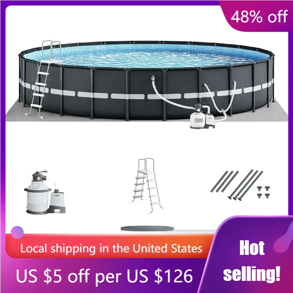 Frame 14' x 42" Round Above Ground Outdoor Swimming Pool Set with Sand Filter Pump, Ground Cloth, Ladder, and Pool Cover
Frame 14' x 42" Round Above Ground Outdoor Swimming Pool Set with Sand Filter Pump, Ground Cloth, Ladder, and Pool Cover